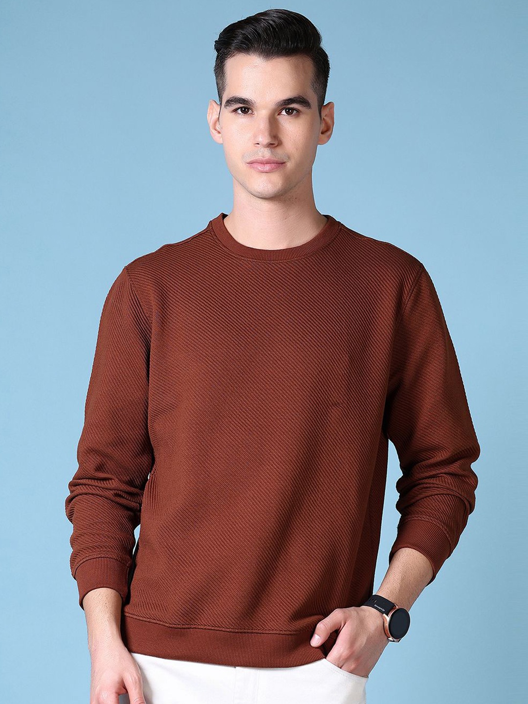 

V-Mart Men Round Neck Sweatshirt, Brown