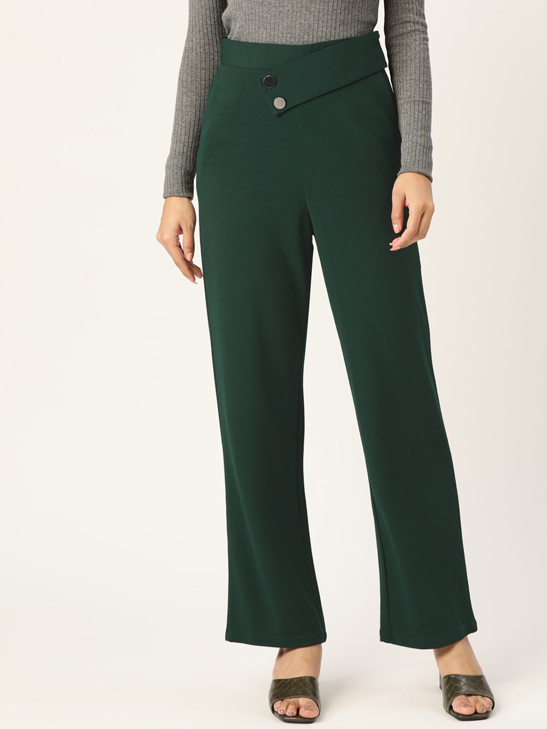 

Zastraa Women Smart High-Rise Trousers, Green