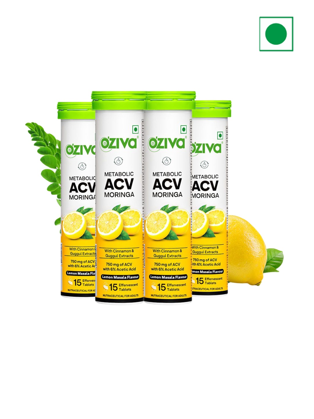 

OZiva Set Of 4 ACV Moringa For Weight Loss -15 Tablets Each, Green