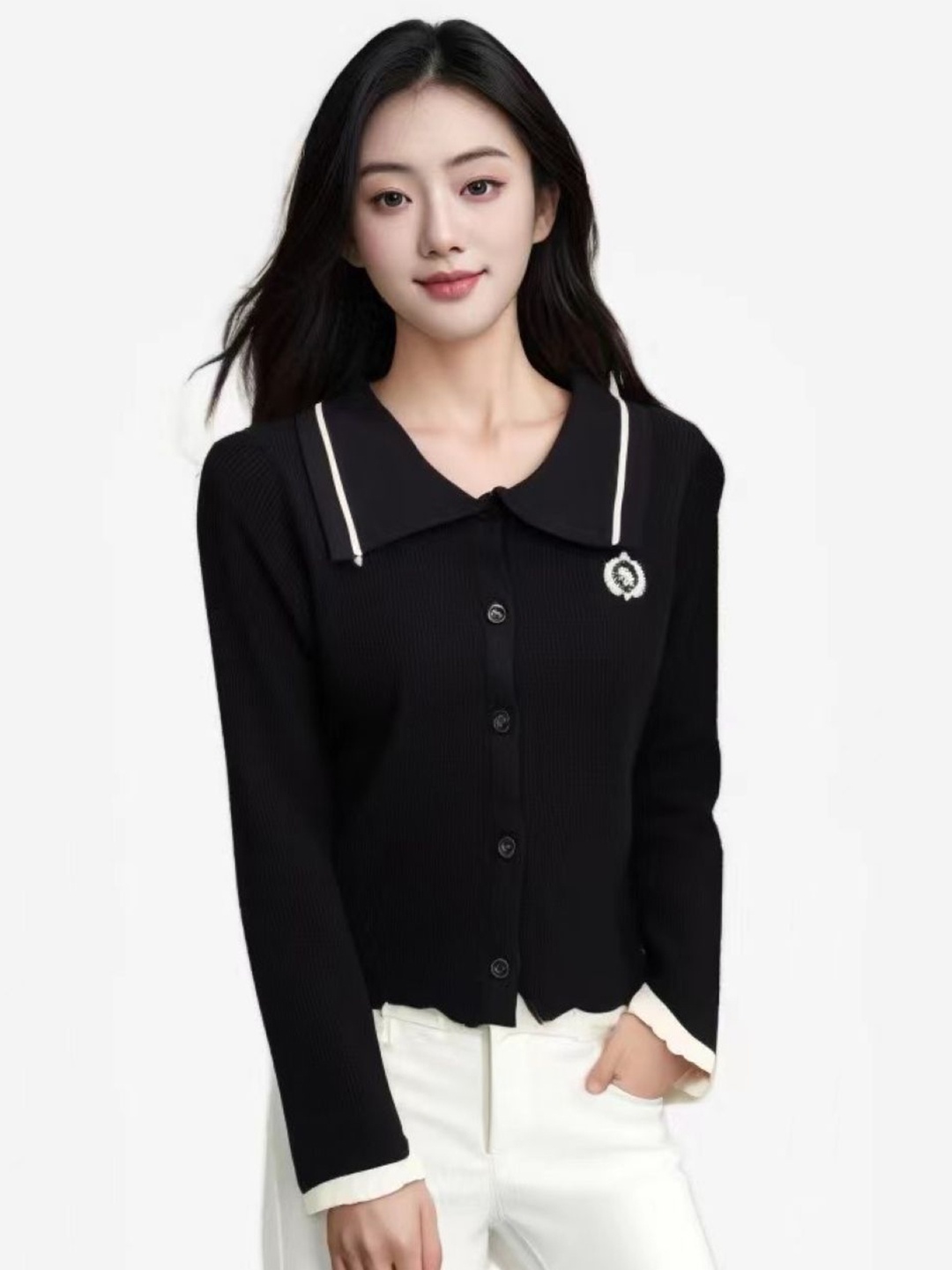 

StyleCast Women Lapel Collar Long Sleeves Front-Open Sweaters, Black
