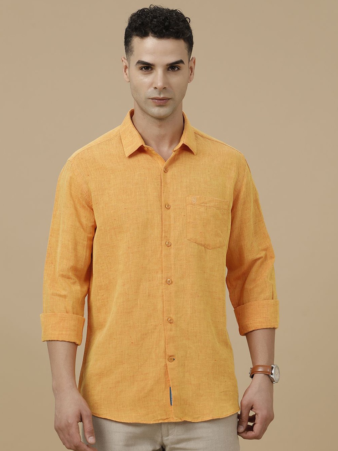 

Linen Club Contemporary Slim Fit Linen Cotton Casual Shirt, Yellow