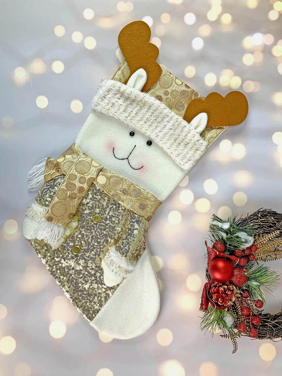 

Little Surprise Box LLP Unisex Kids Gold Toned Stocking Christmas Decor