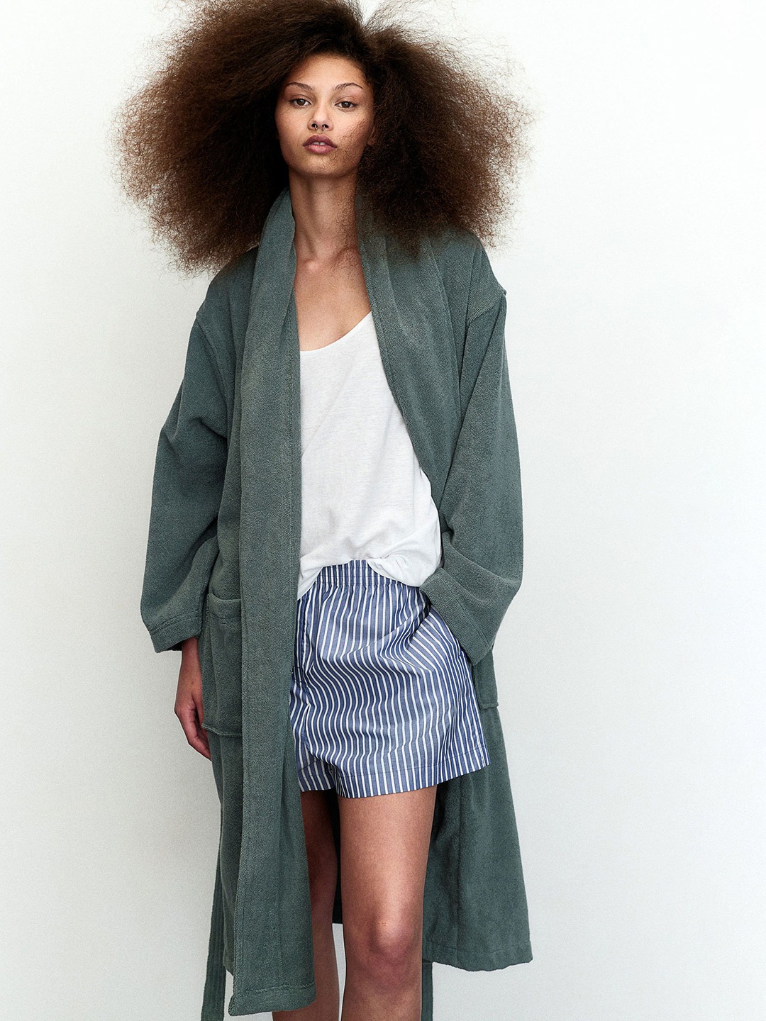 

H&M Women Cotton Terry Dressing Gown, Green
