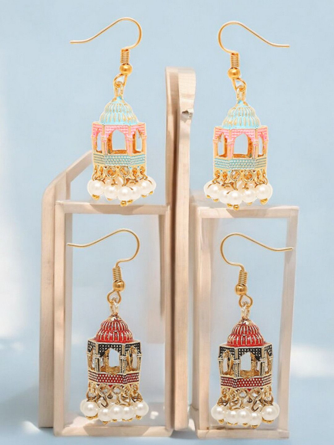 

OOMPH Dome Shaped Jhumkas Earrings, Red