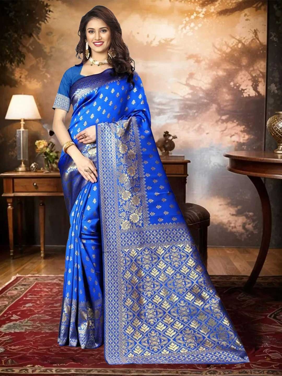 

KALINI Zari Woven Design Banarasi Saree, Blue