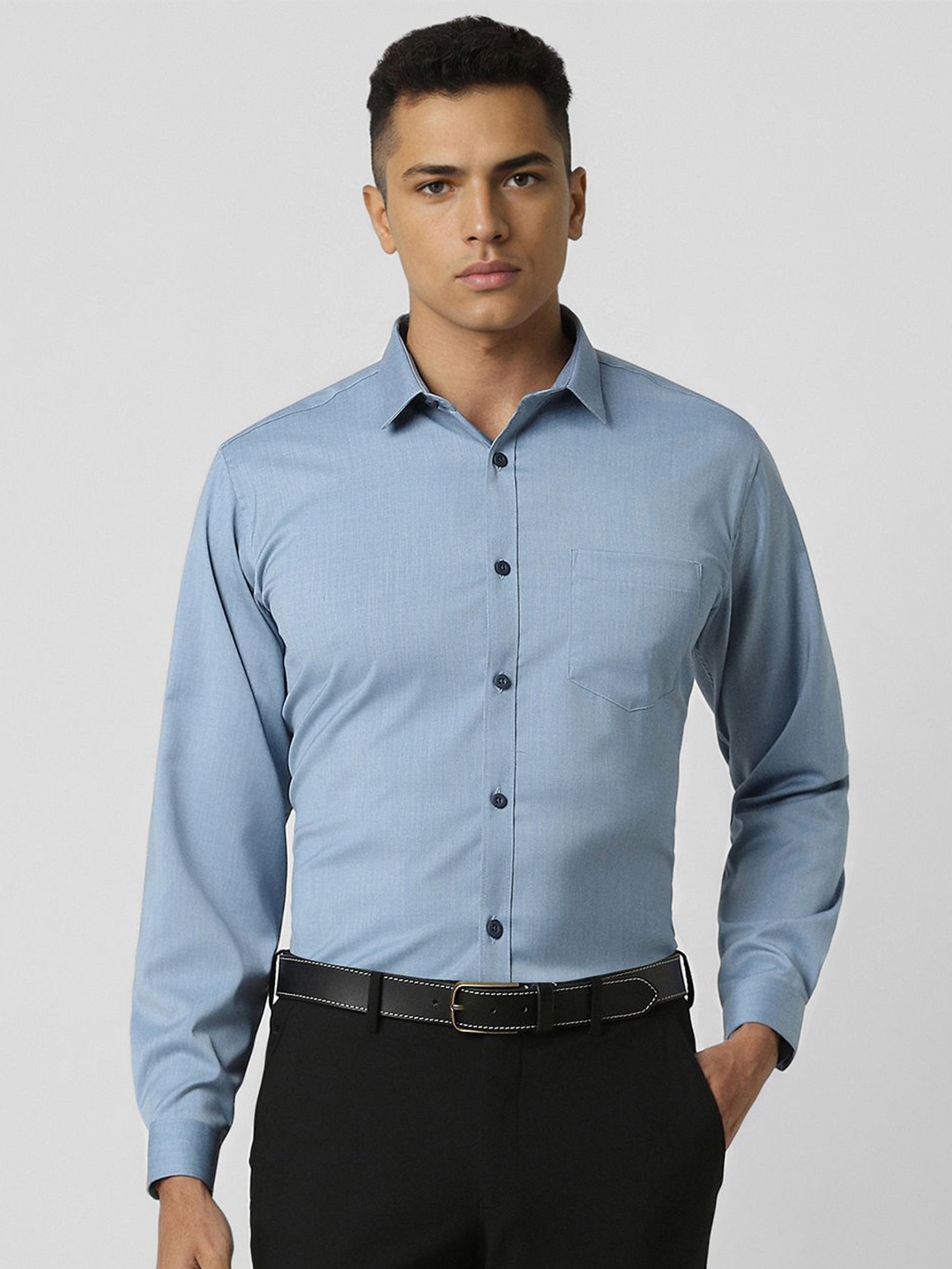 

V Dot Men Slim Fit Opaque Party Shirt, Blue