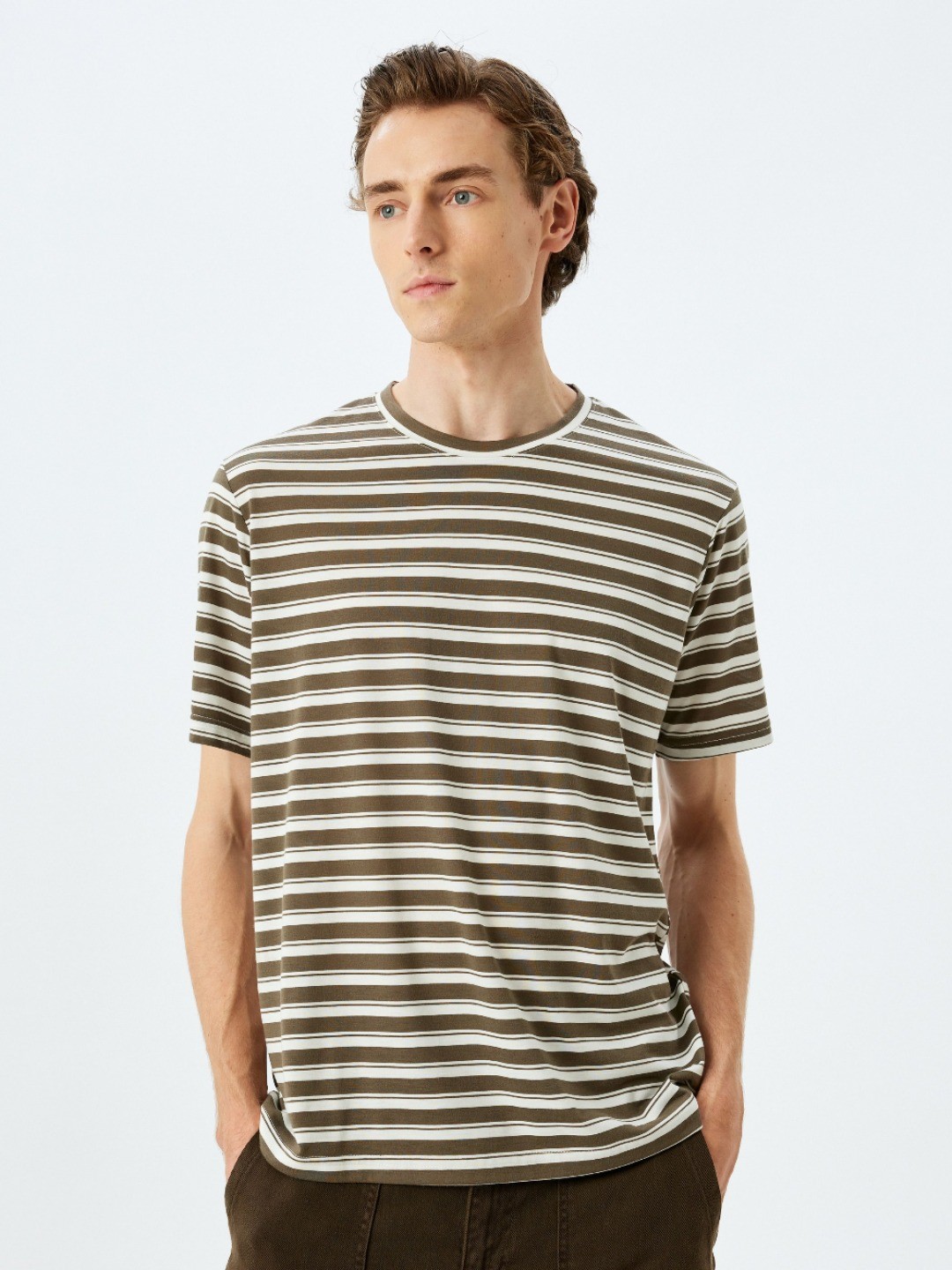 

Koton Men Striped Round Neck T-shirt, White