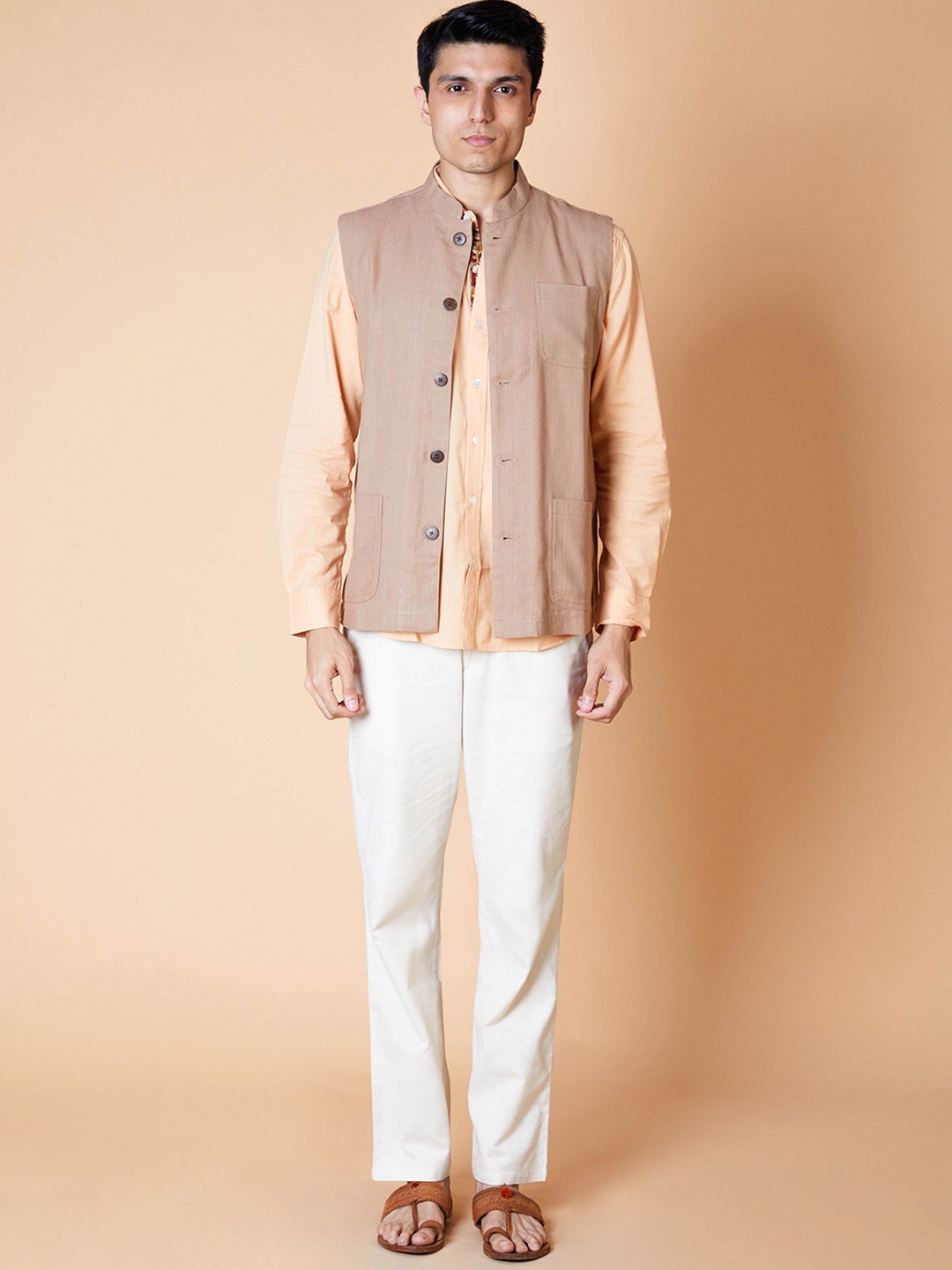 

Ekmatra Men Pure Cotton Nehru Jackets, Khaki