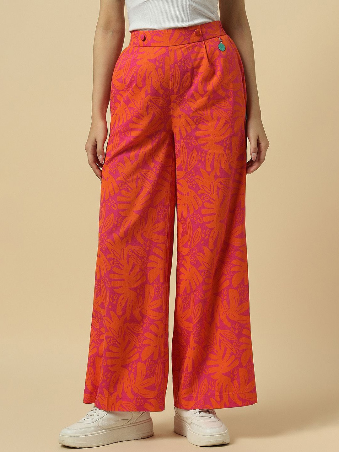 

Allen Solly Woman Women Printed Pleated Regular Trouser, Orange