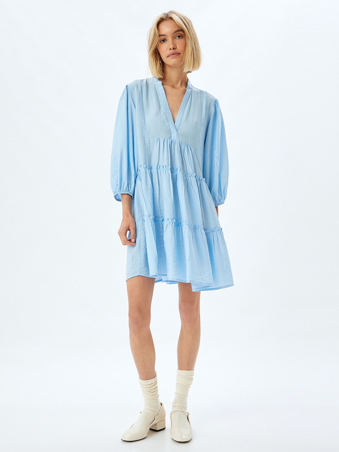 

Koton Puff Sleeve A-Line Dress, Blue