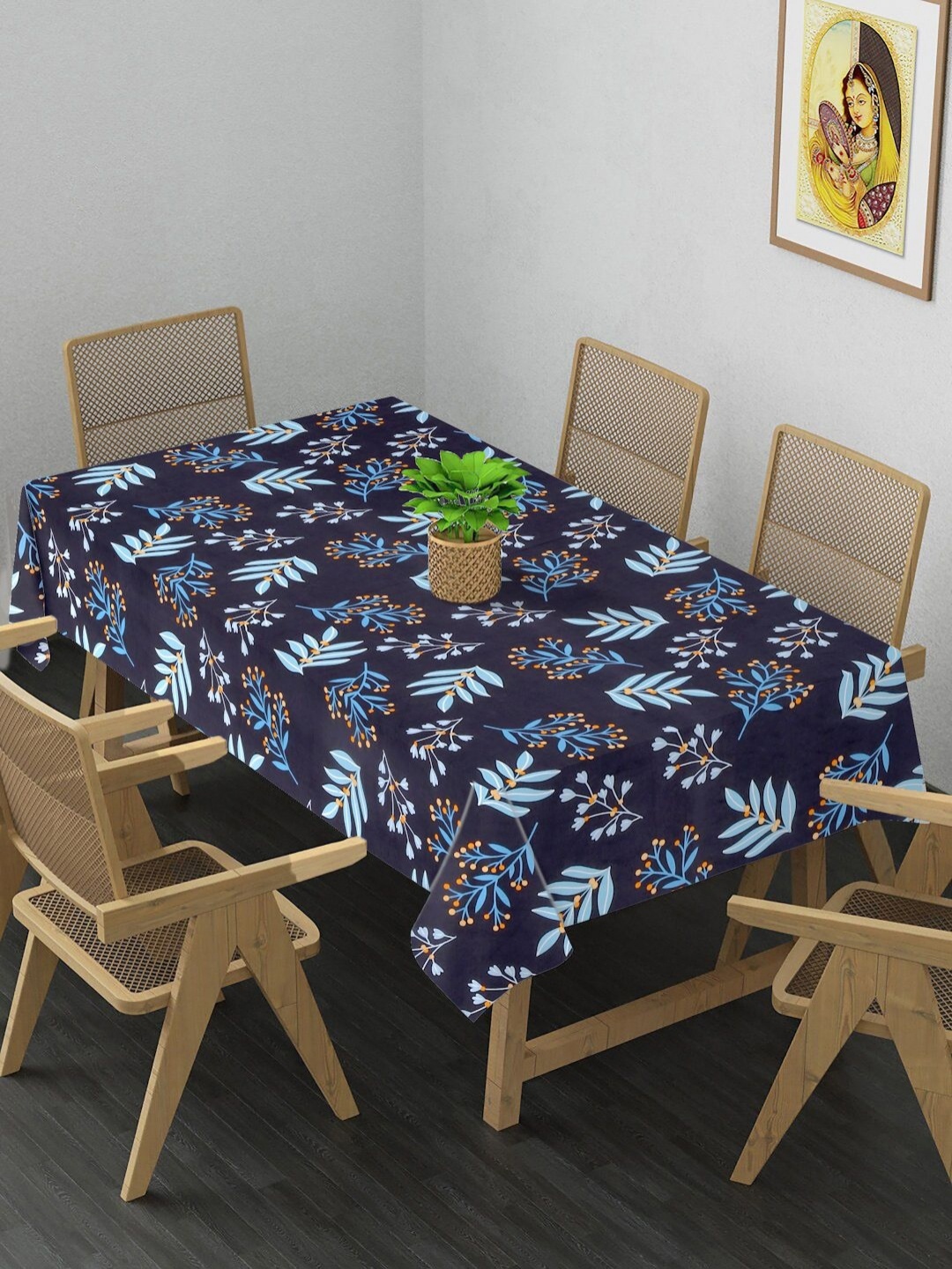 

Arrabi Black & Blue Floral Printed 8-Seater Table Cover