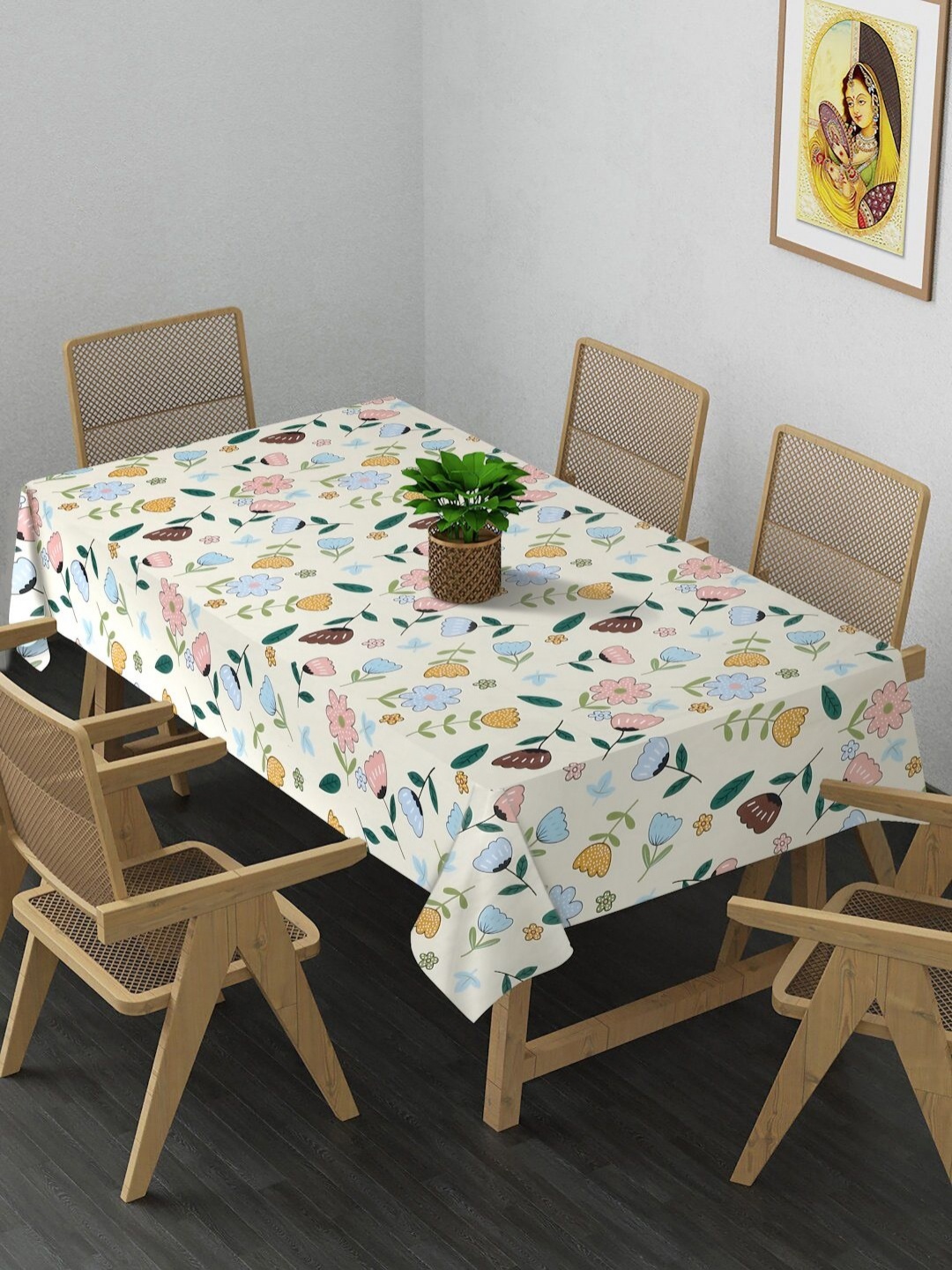 

Arrabi Cream-Coloured & Pink Floral Printed 8-Seater Table Cover