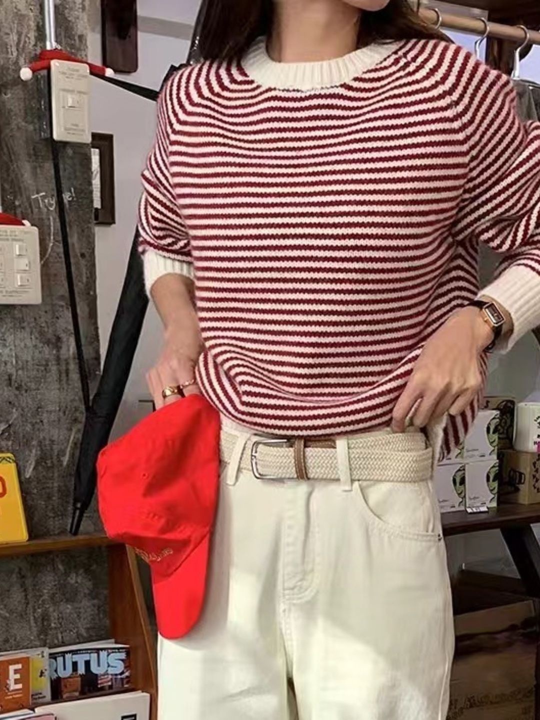 

StyleCast Women Striped Long Sleeves Pullover, Red