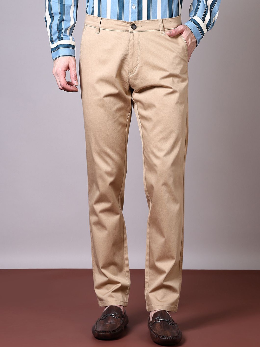 

V-Mart Men Regular Fit Mid-Rise Cotton Chinos Trousers, Khaki
