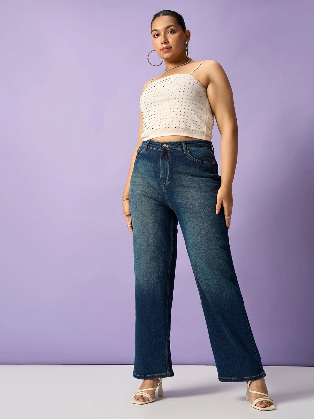 

FREAKINS Women Plus Size Straight Fit High-Rise Light Fade Stretchable Jeans, Blue