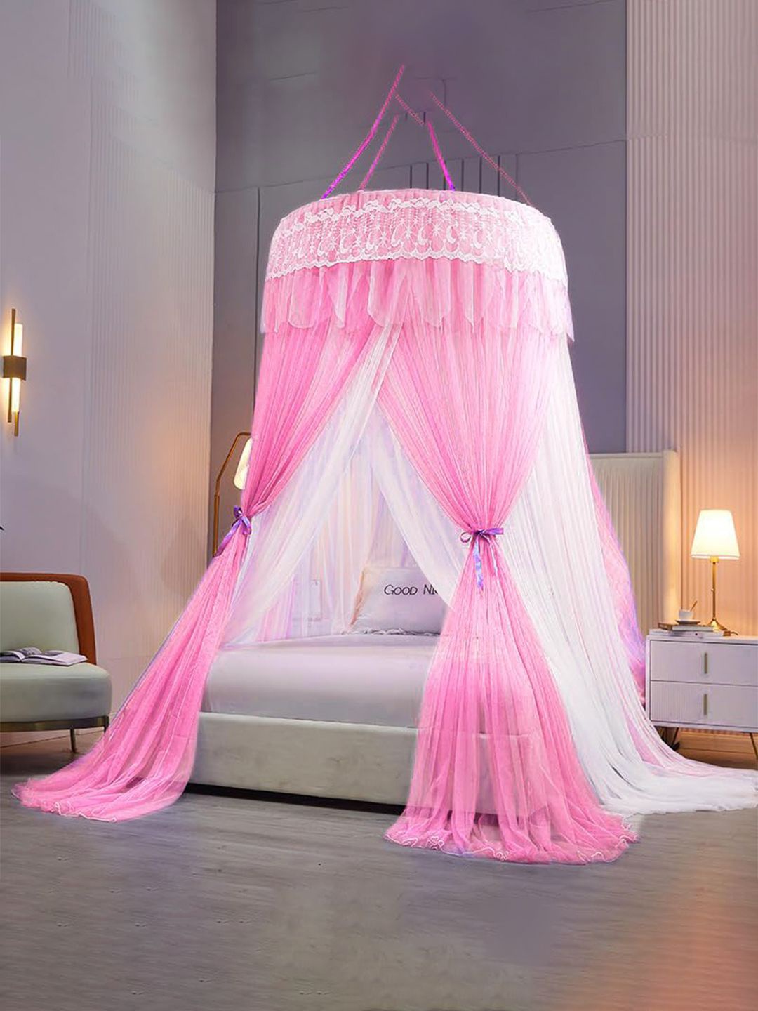 

Classic Mosquito Net Pink & White Hanging King Size Mosquito Net