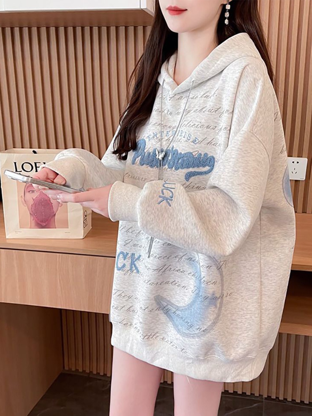 

StyleCast x Revolte Women Printed Cotton Hood Long Sleeves Sweatshirt, Grey
