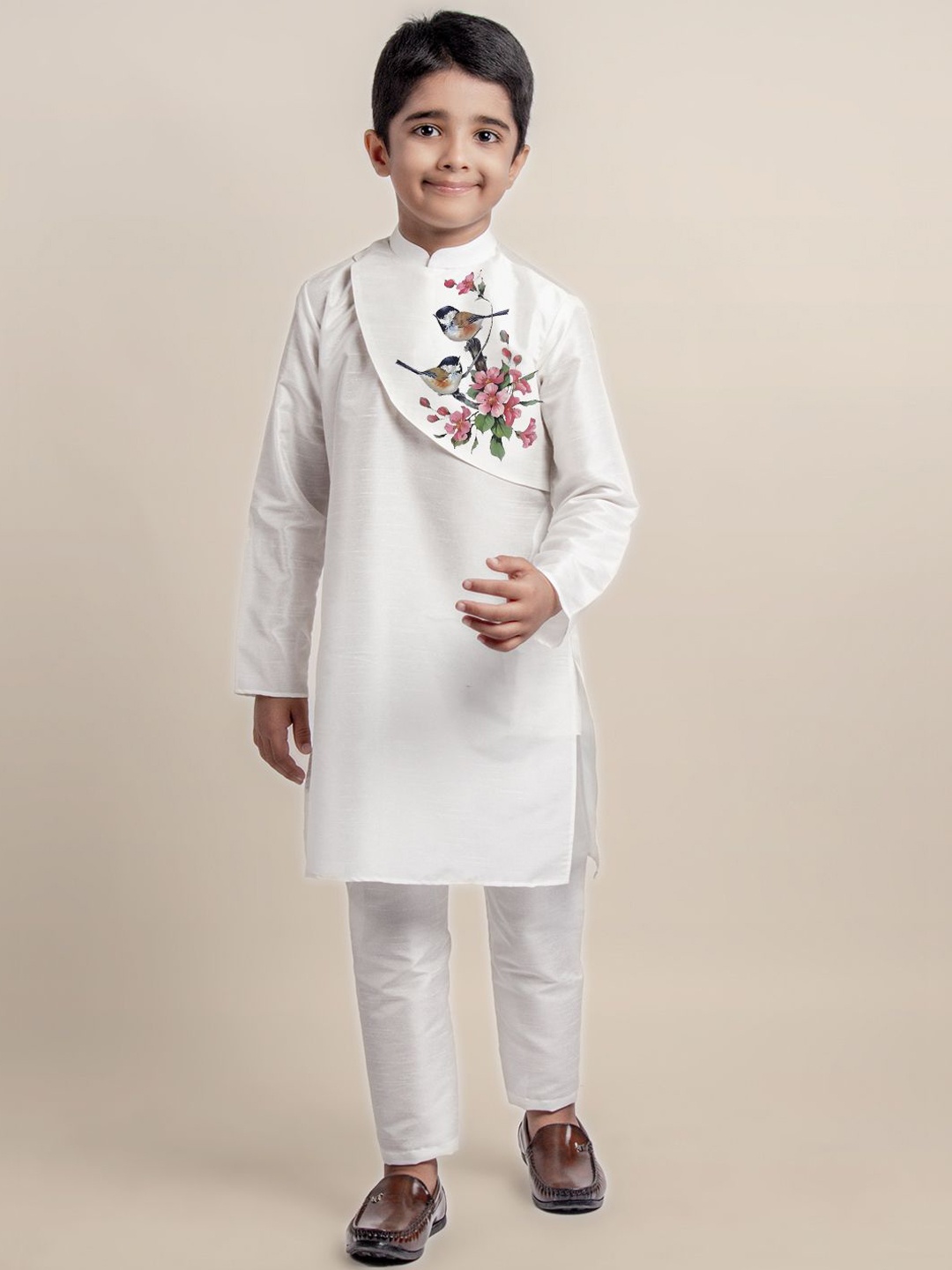 

DEVOILER Boys Ethnic Motifs Printed Straight Kurta With Pyjamas, White
