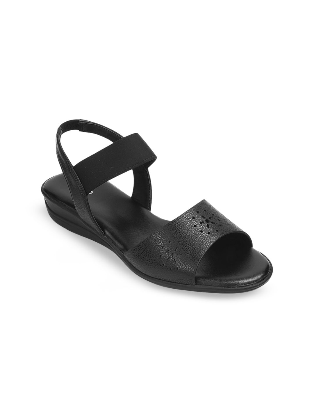 

PEPPER Women Open Toe Flats with Laser Cuts, Black