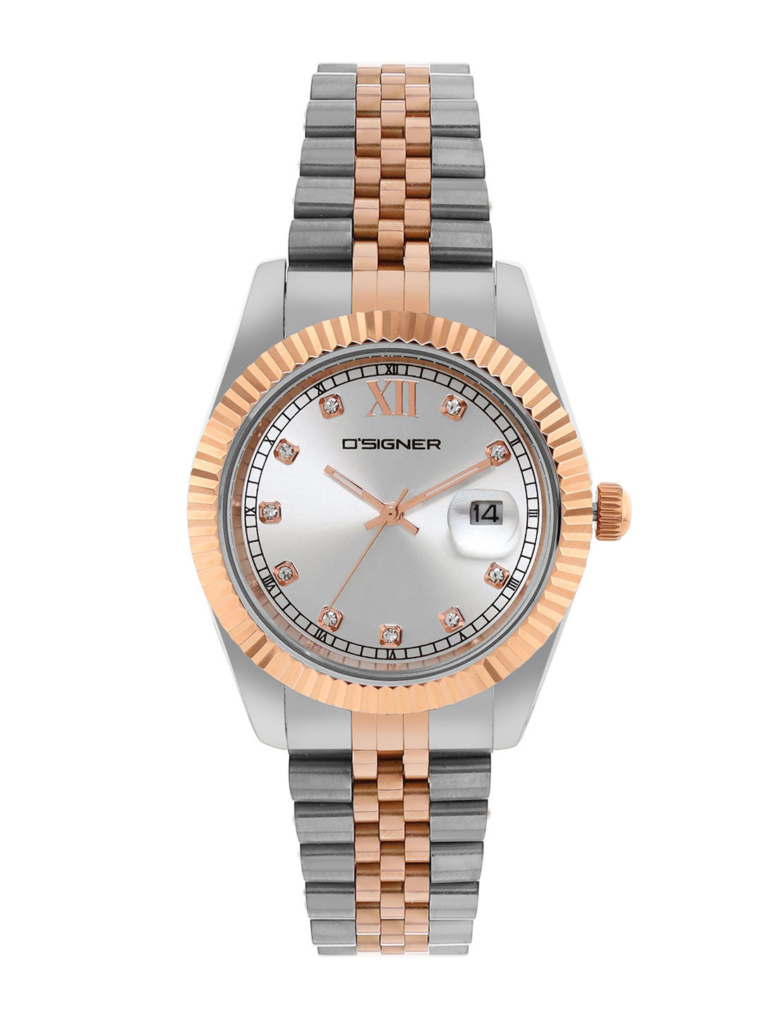 

Dsigner Men Brass Embellished Dial & Bracelet Style Straps Analogue Watch 521RTM.2G, Grey