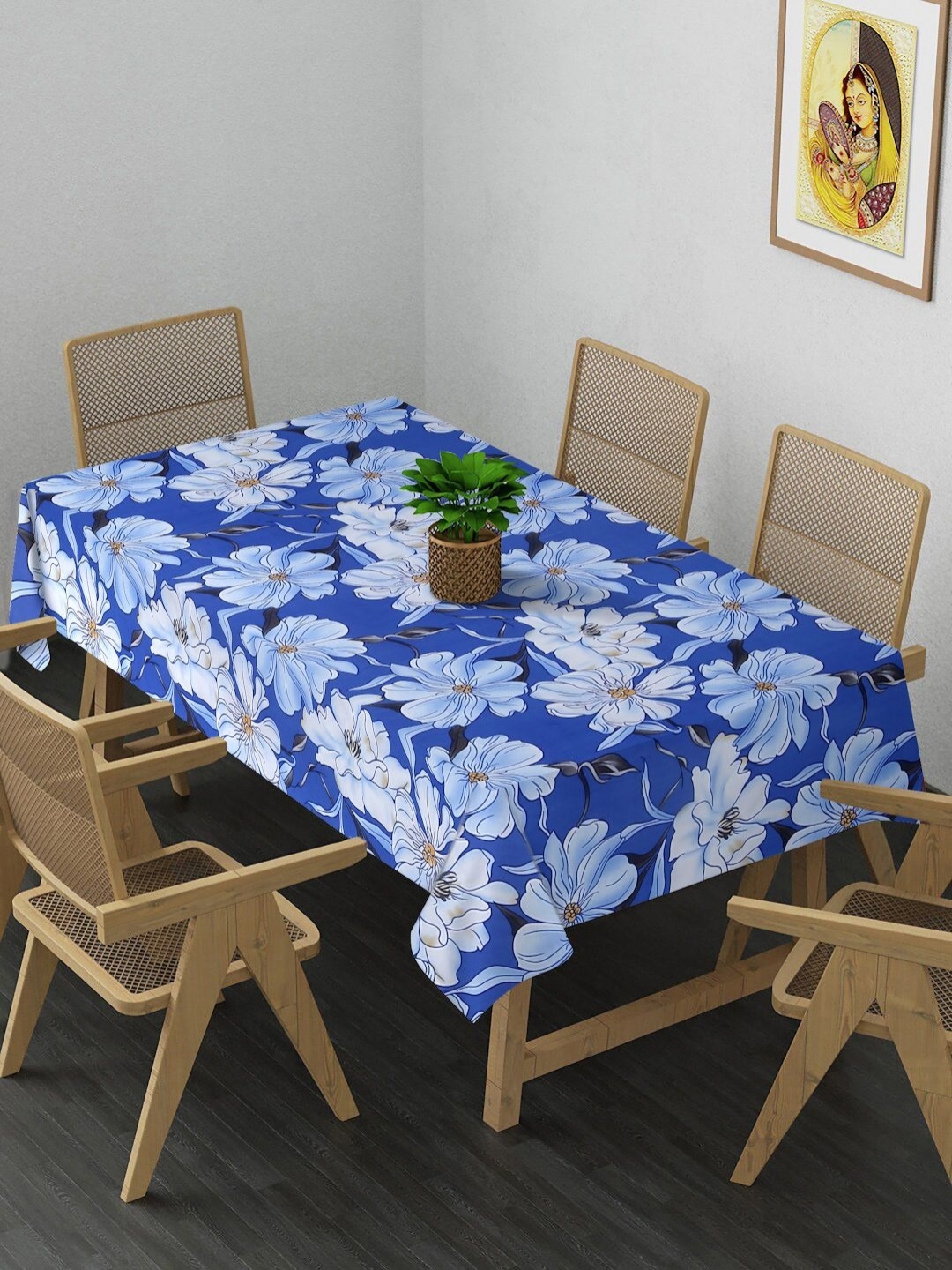 

Arrabi Blue & White Floral Printed 6-Seater Table Cover