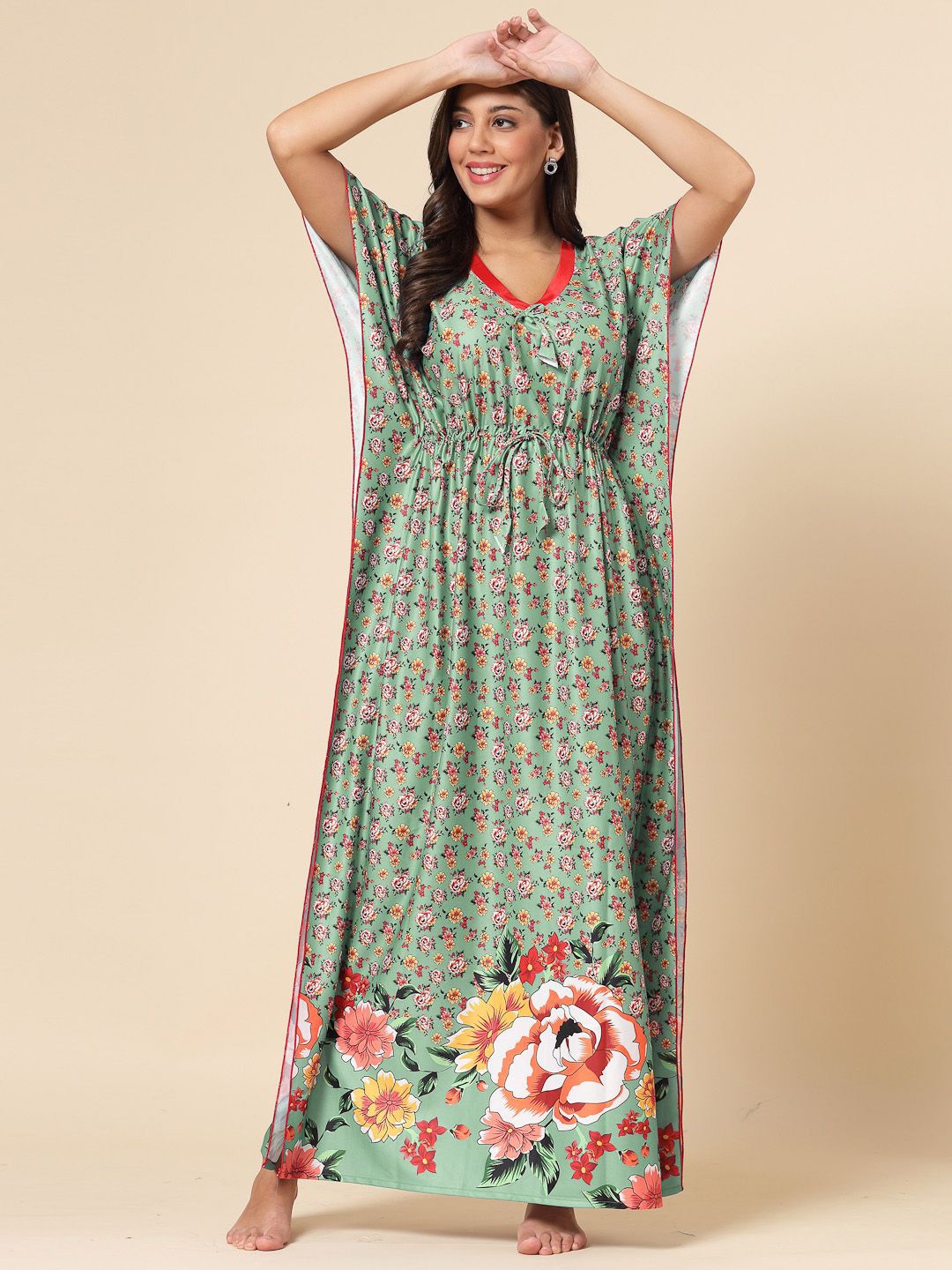 

CHUI MUI Women Floral Printed Maxi Kaftan Nightdress, Green