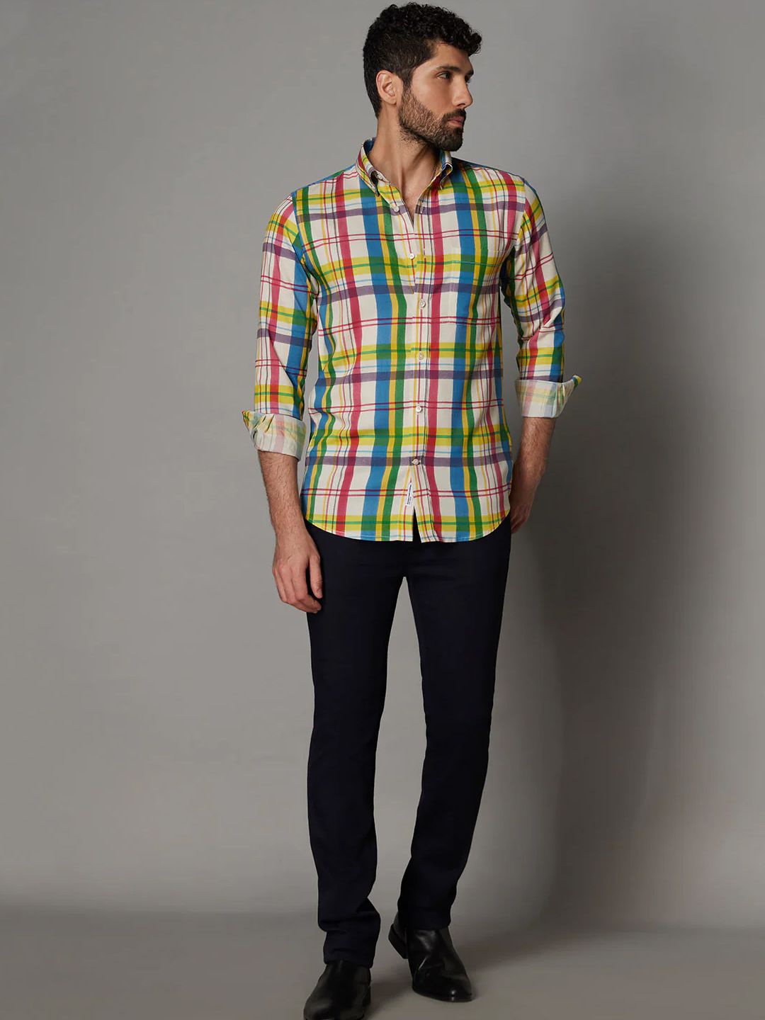 

Bombay Shirt Company Men Opaque Checked Casual Shirts, White