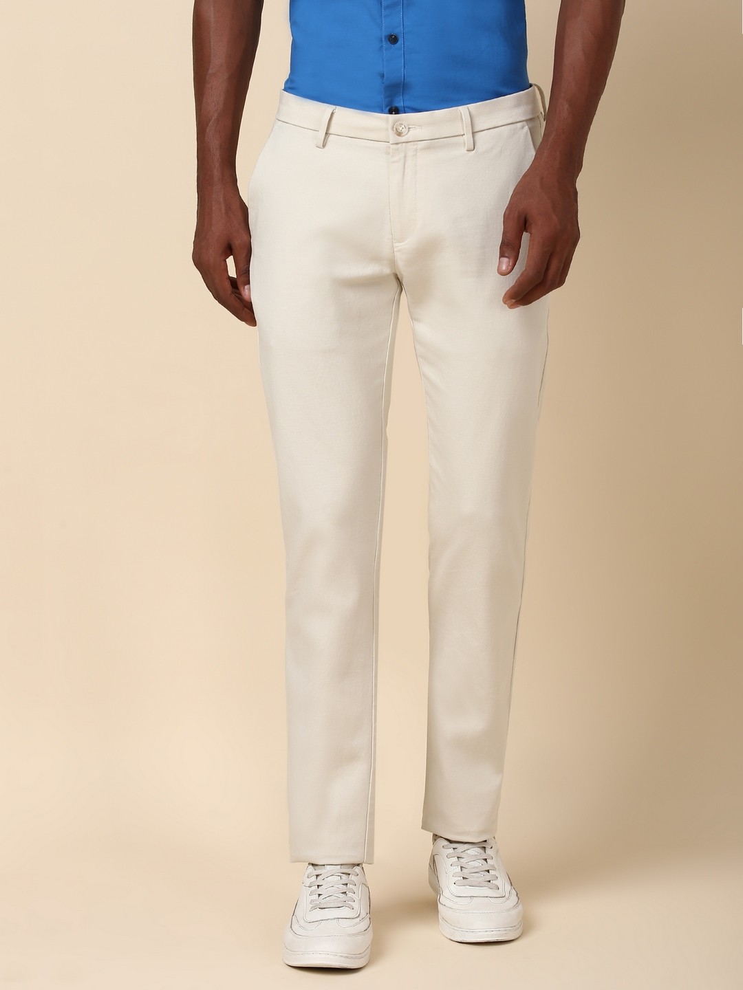 

Allen Solly Men Textured Smart Slim Fit Trousers, Cream