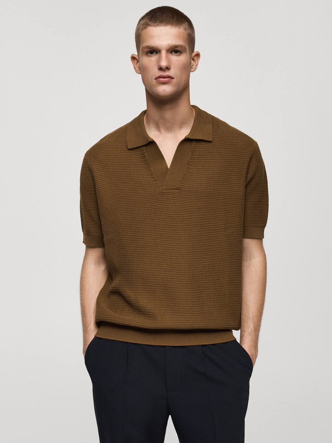 

MANGO MAN Textured Polo Collar T-shirt, Brown