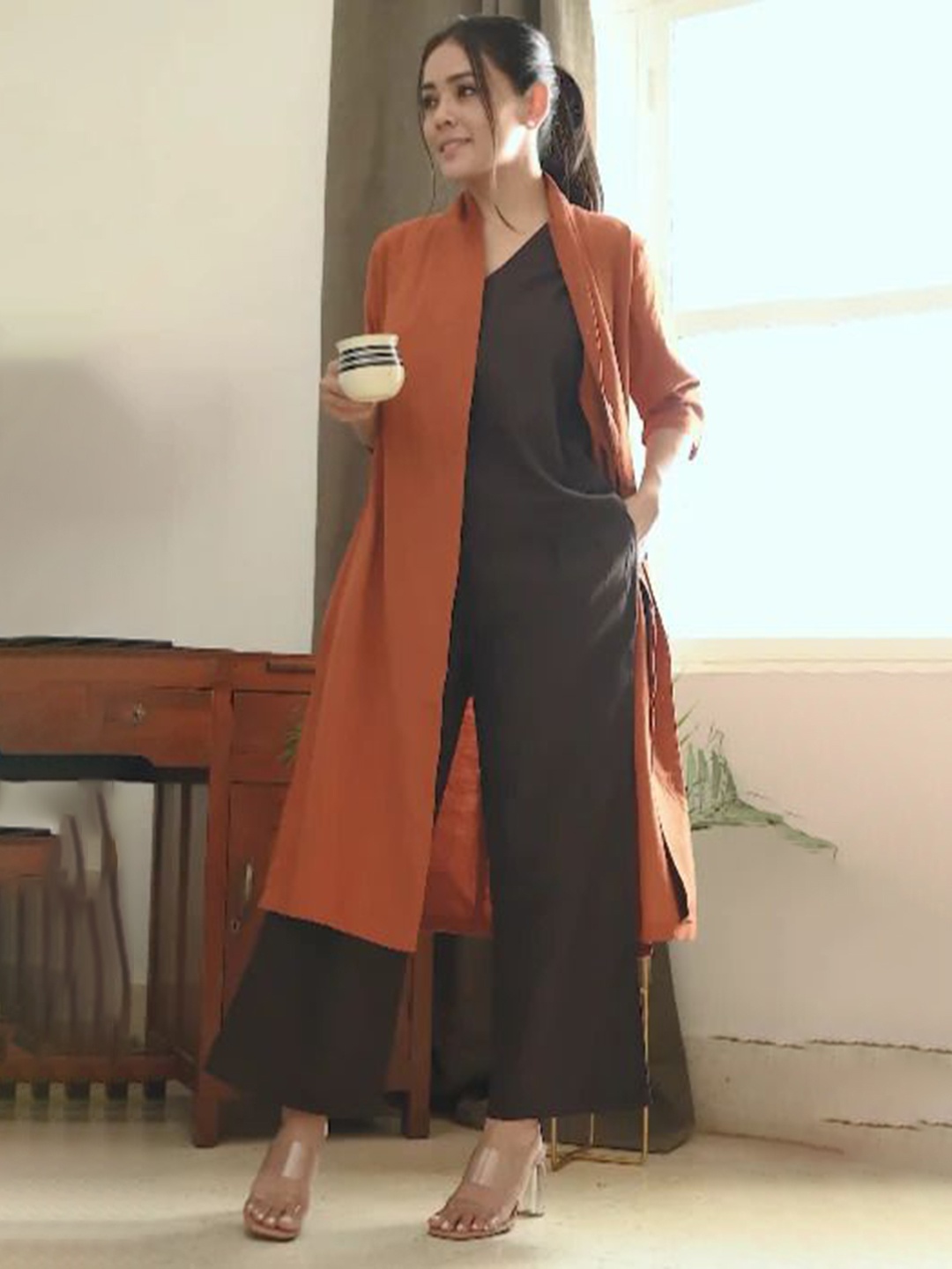 

Saltpetre Organic Cotton Top & Trouser With Jacket Co-Ords, Coffee brown