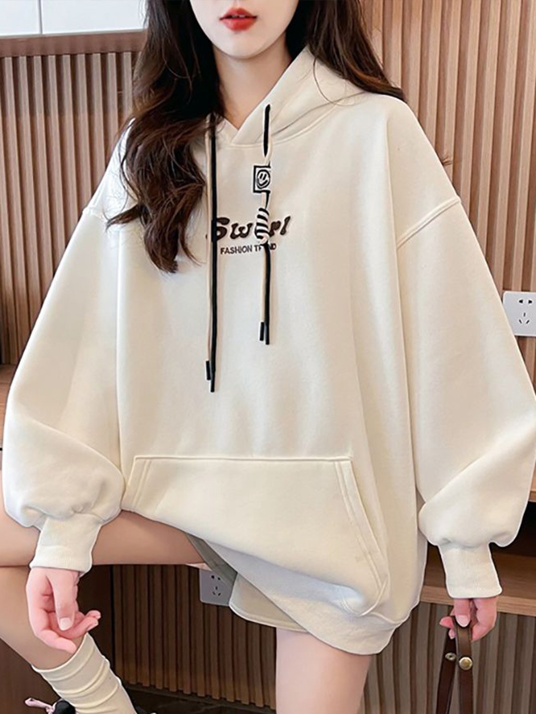 

StyleCast x Revolte Women Cotton Hooded Long Sleeves Oversized Pullover Sweatshirt, White