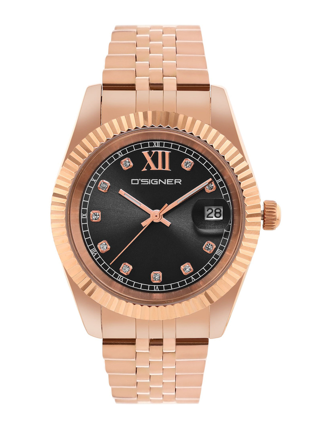 

Dsigner Men Brass Embellished Dial & Bracelet Style Straps Analogue Watch 521RGM.3G, Black