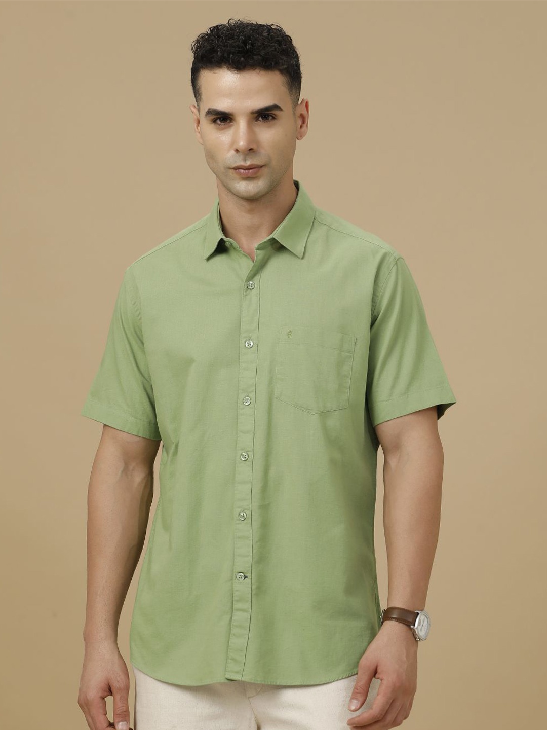 

CAVALLO by Linen Club Contemporary Slim Fit Casual Shirt, Green