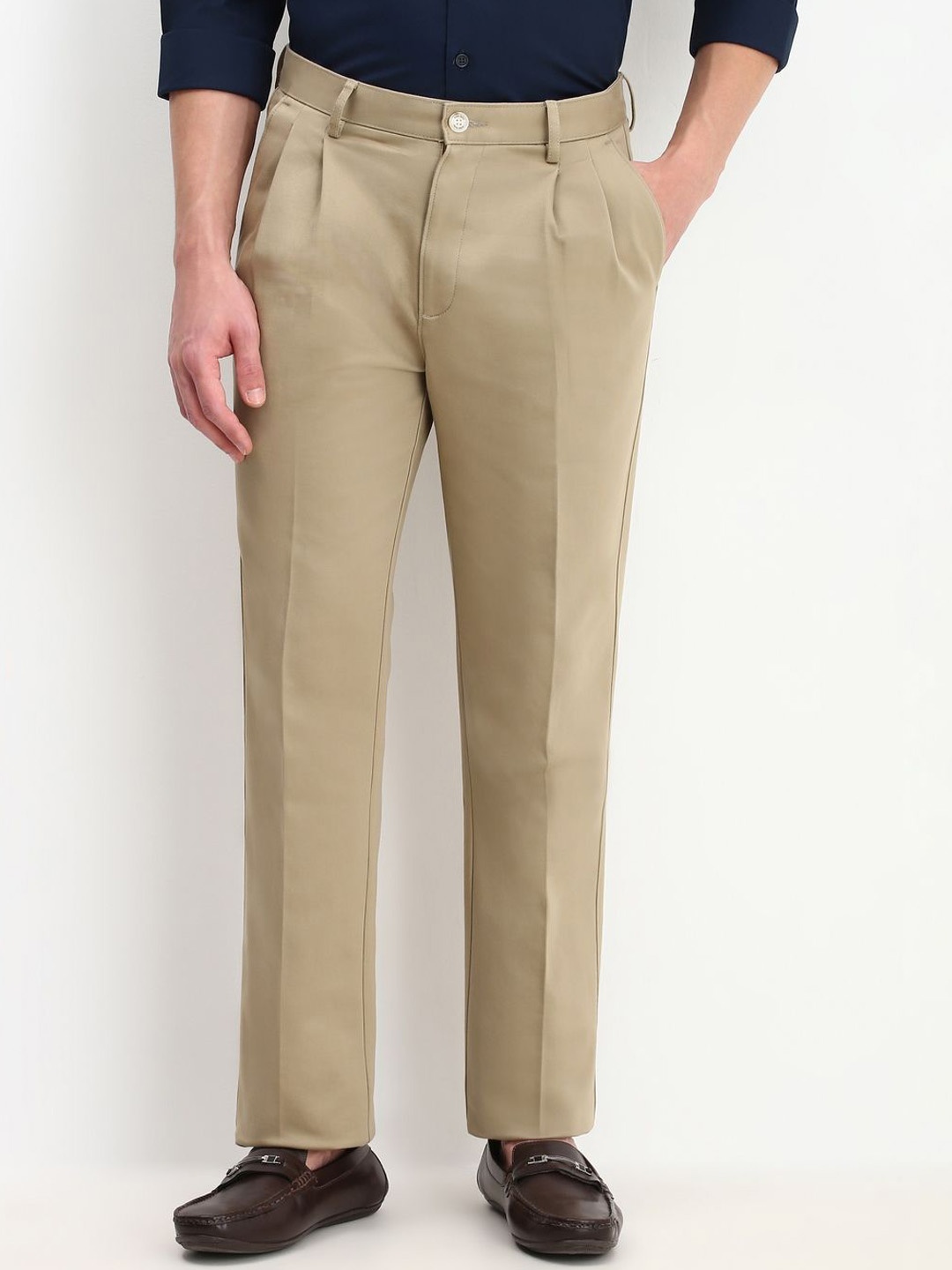 

Allen Solly Men Pleated Mid-Rise Trousers, Beige