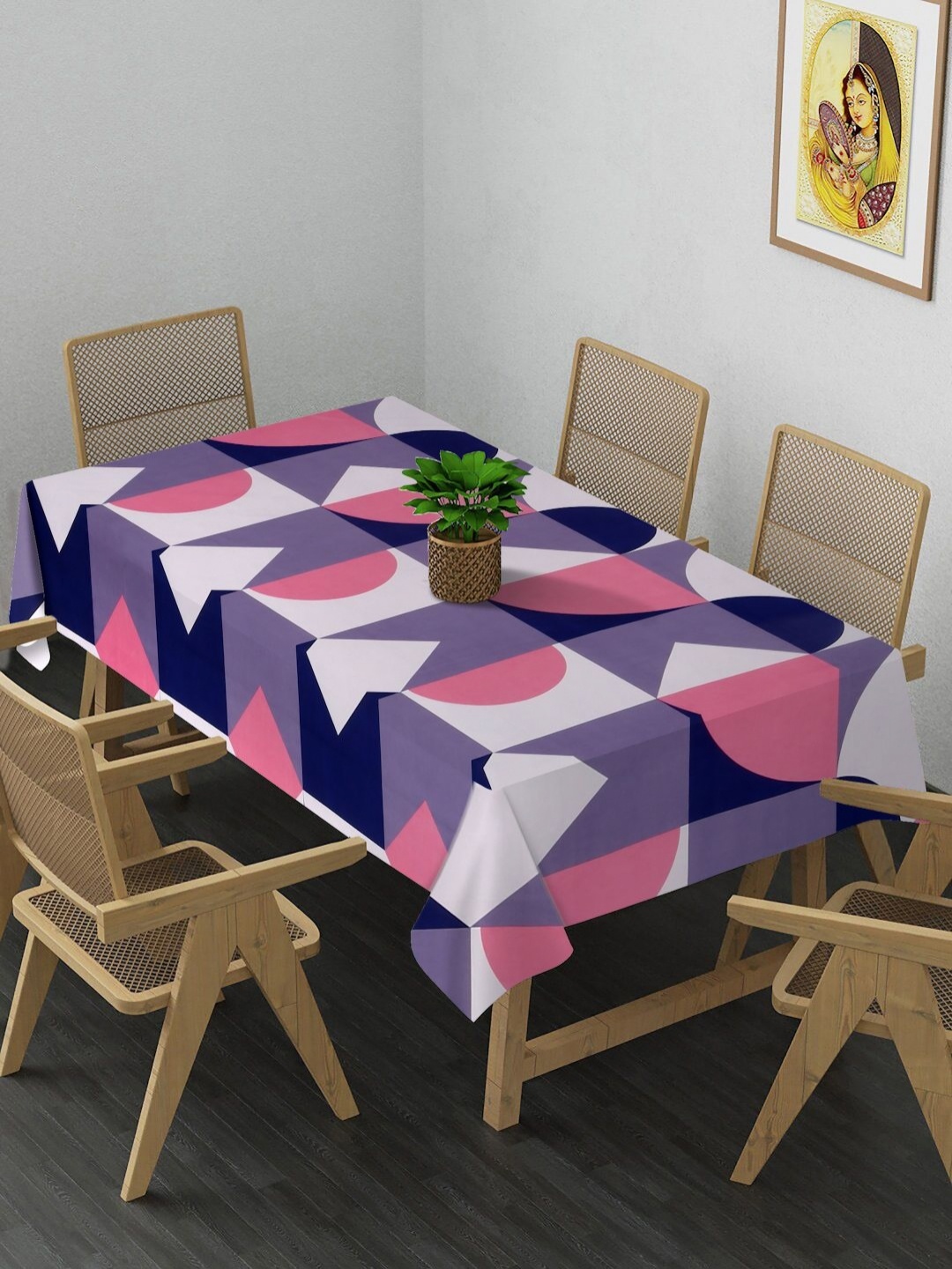 

Arrabi Purple & Pink Geometric Printed 6-Seater Table Cover
