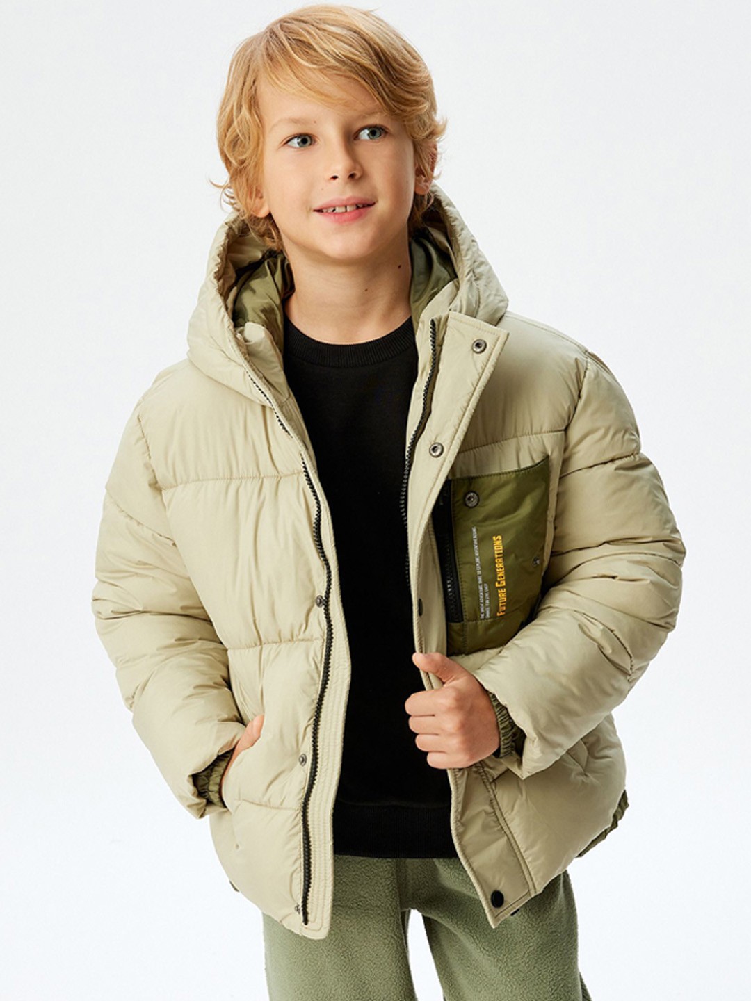 

Koton Boys Hooded Casual Puffer Jacket, Green