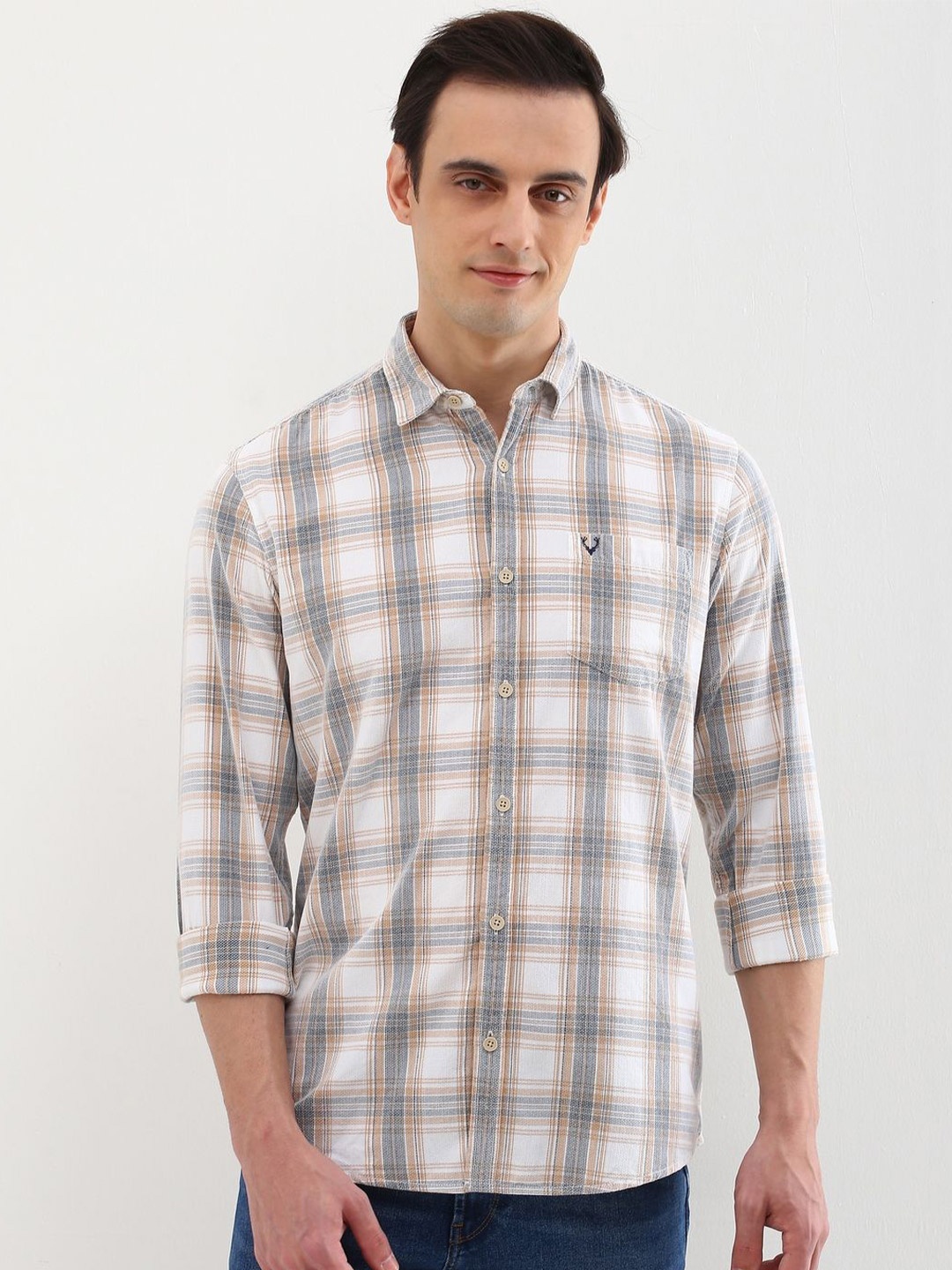 

Allen Solly Men Custom Opaque Checked Casual Shirt, Beige