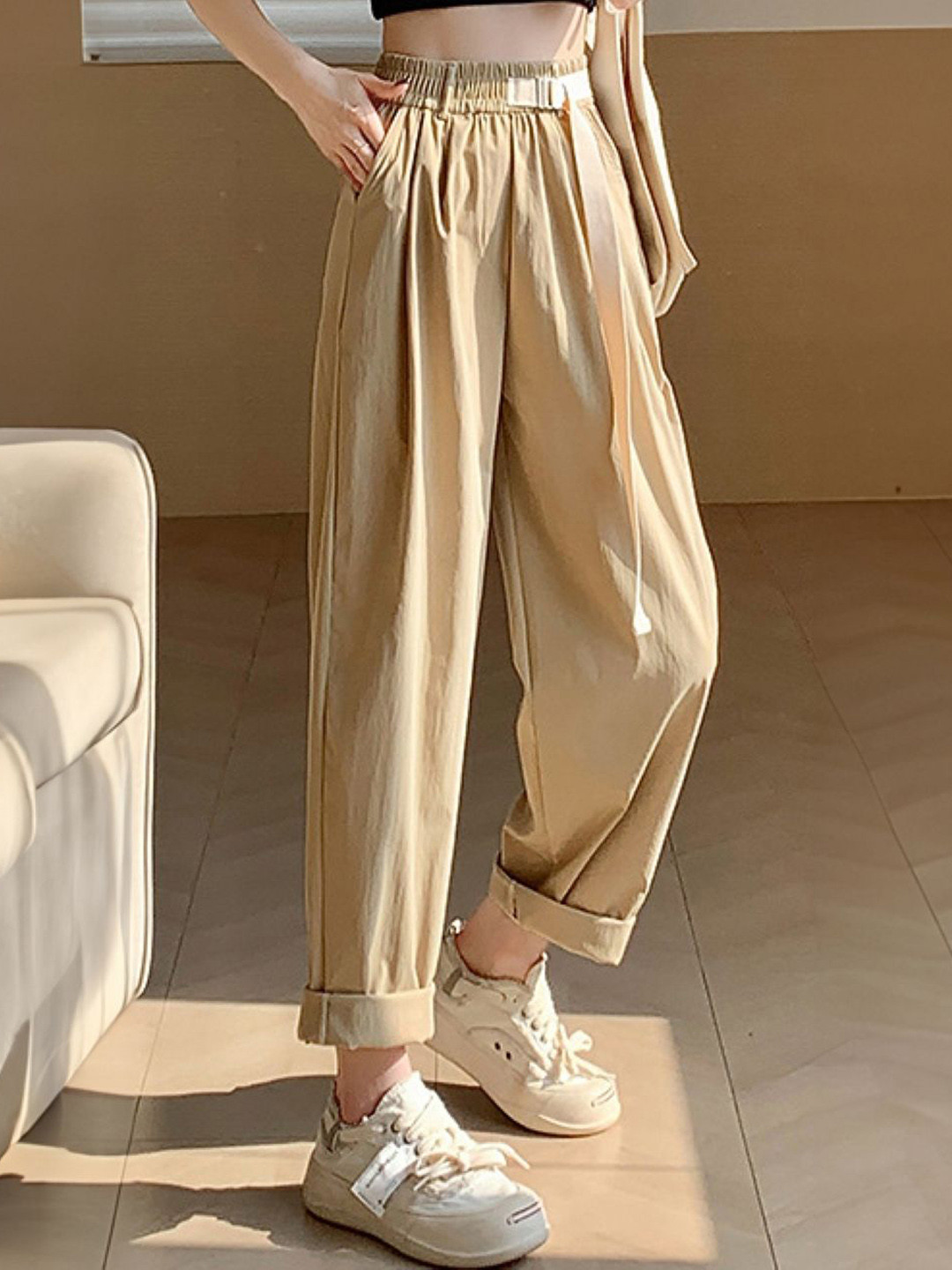 

StyleCast Women Original Mid-Rise Wide Leg Trousers, Khaki