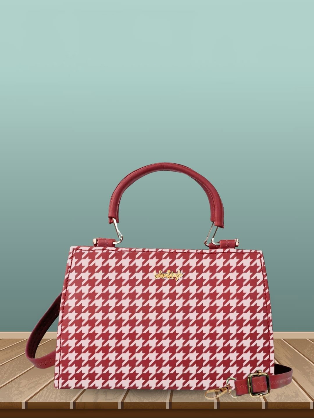 

LIKE STYLE Printed PU Handheld Bag, Maroon