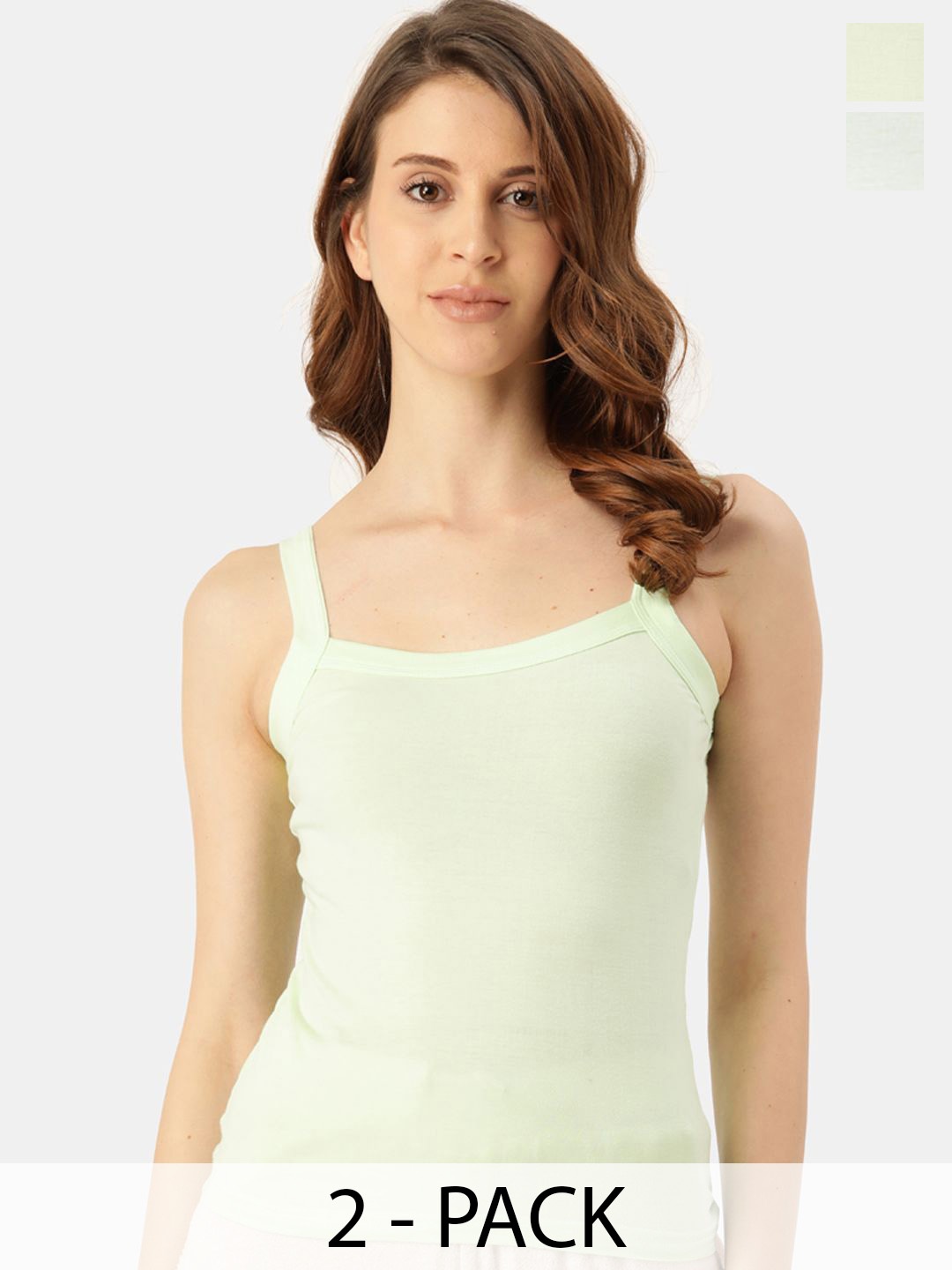 

Leading Lady Women Pack Of 2 Cotton Non Padded Camisoles, Fluorescent green