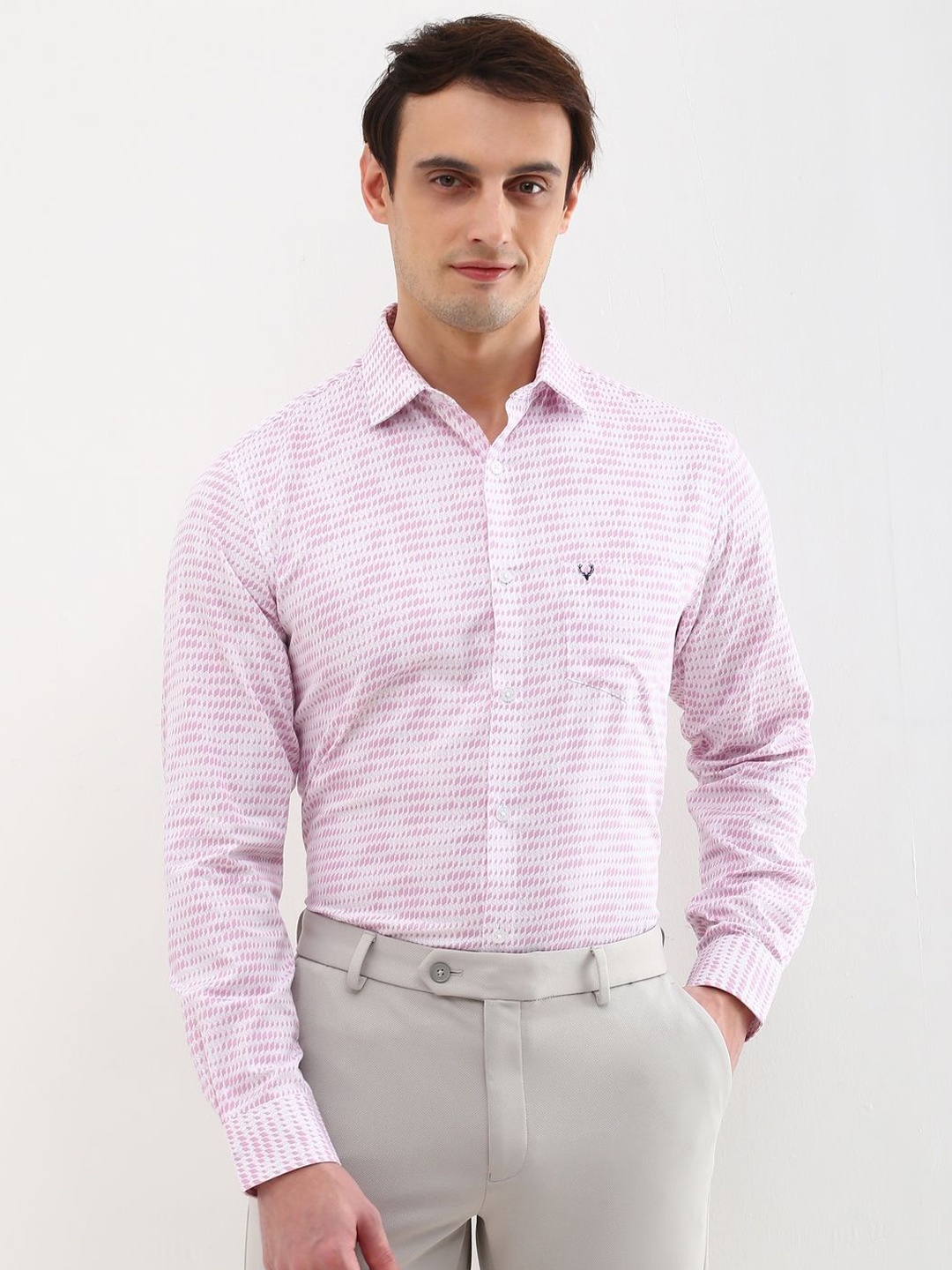 

Allen Solly Men Slim Fit Opaque Printed Formal Shirt, Pink