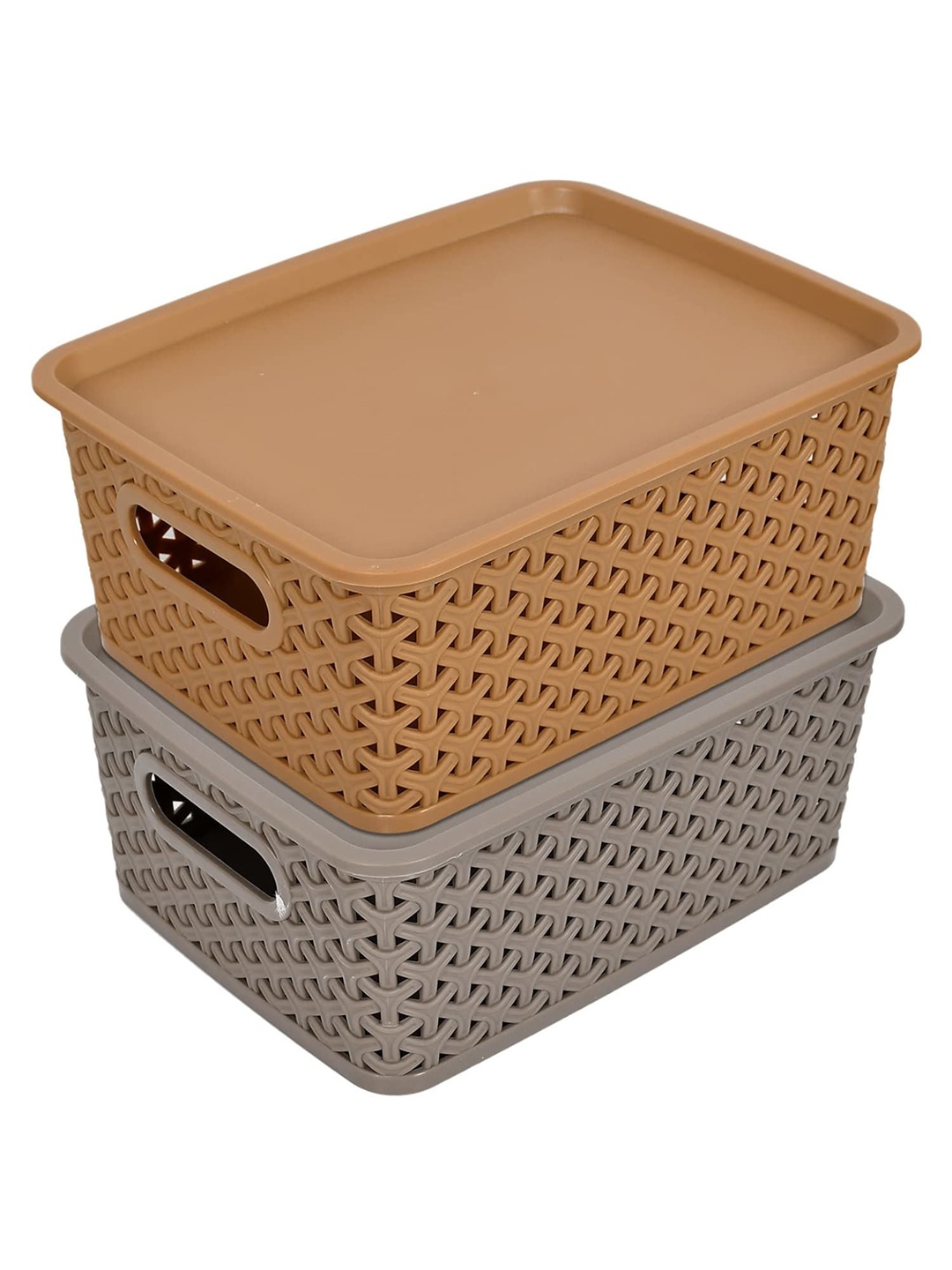 

Kuber Industries Brown 2 Pieces Small Size Multipurpose Storage Basket With Lid