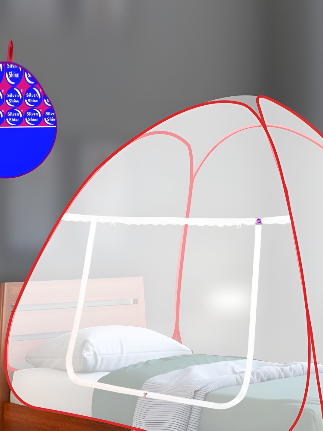 

Silver Shine Red & White Tent Mosquito Net