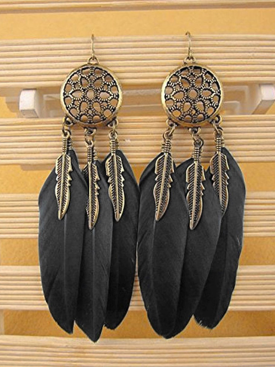 

ZIVOM Feather Shaped Drop Earrings, Black