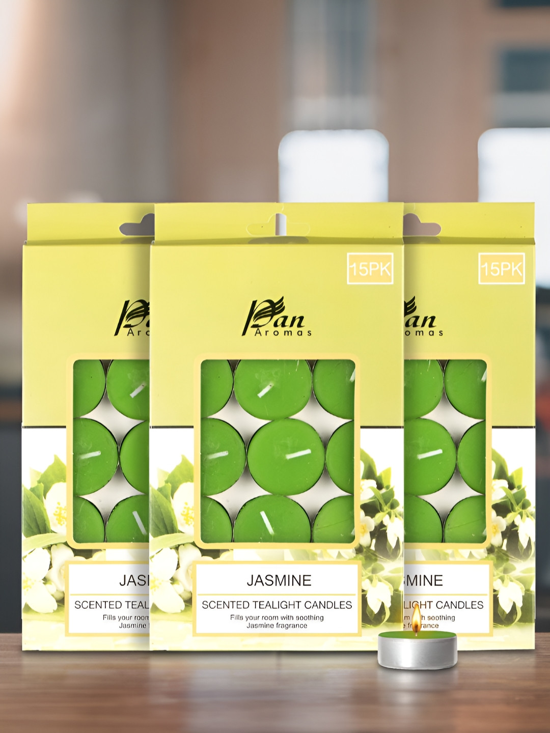 

Pan Aromas Green & Silver-Toned 3 Pieces Jasmine Tea Light Candles