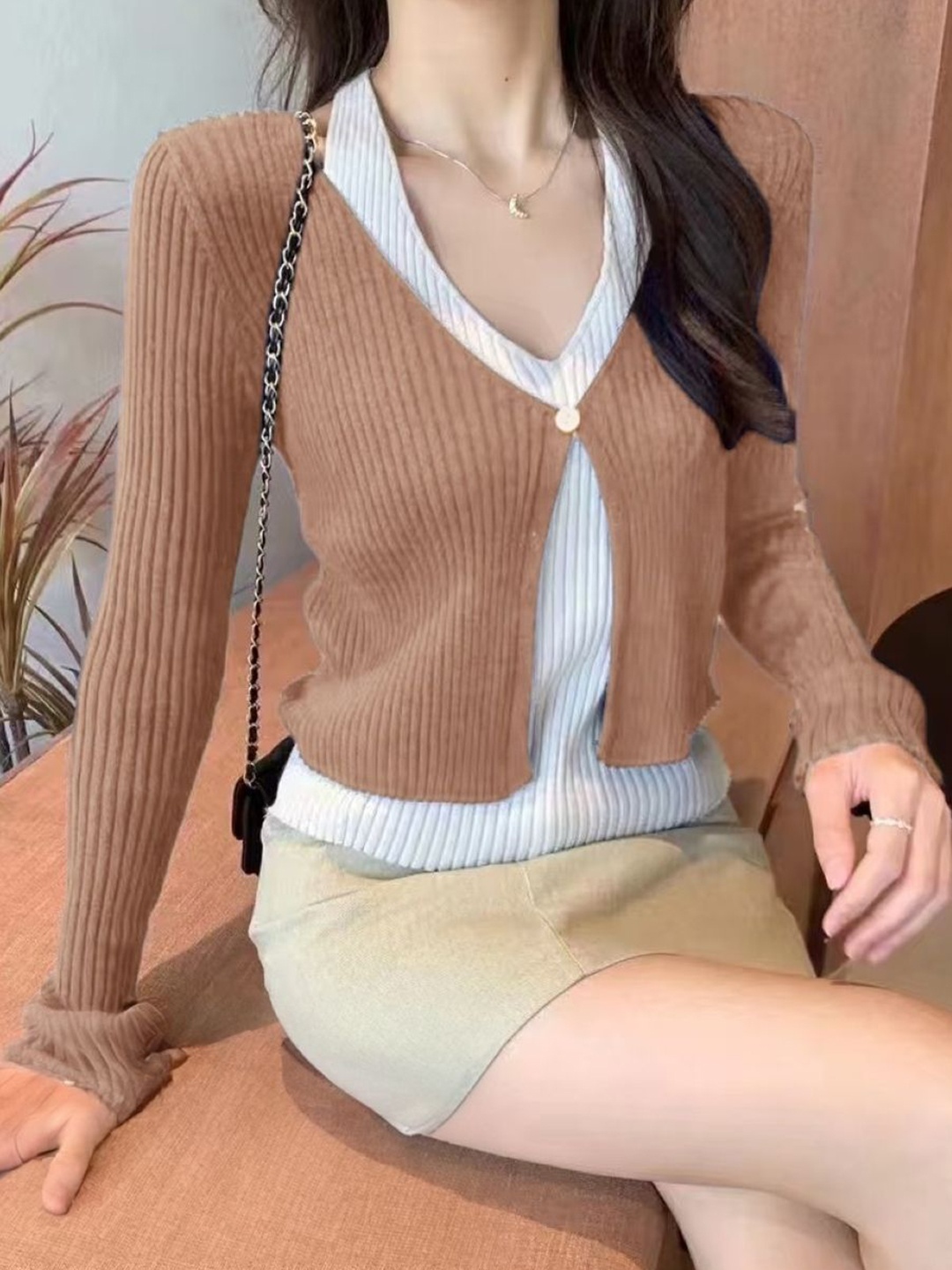 

StyleCast Women Striped Front-Open Sweaters, Brown