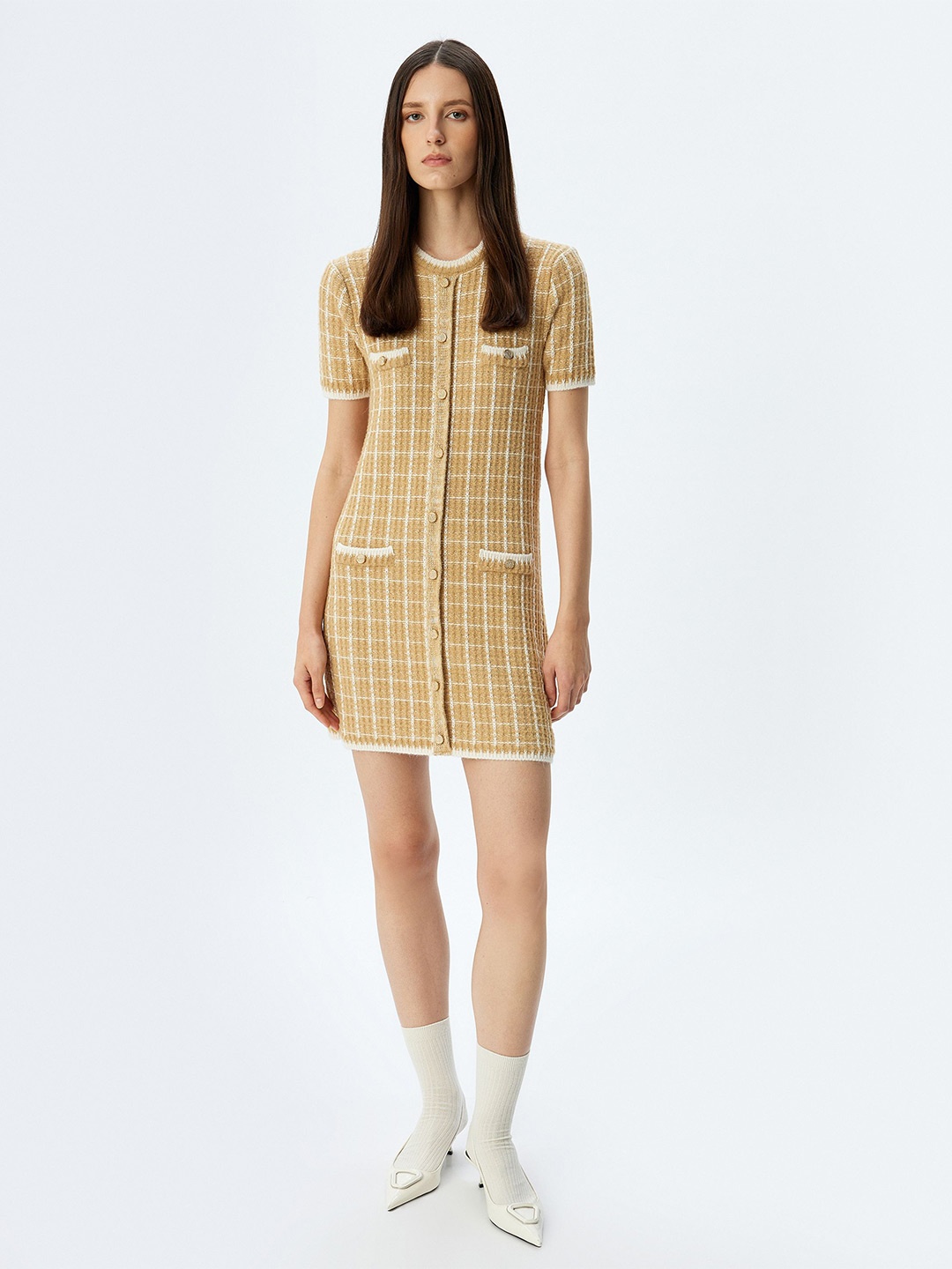 

Koton Checked A-Line Dress, Beige