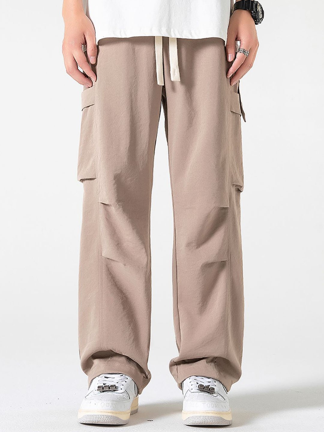 

StyleCast x Revolte Men Loose Fit Mid-Rise Cargos Trousers, Beige