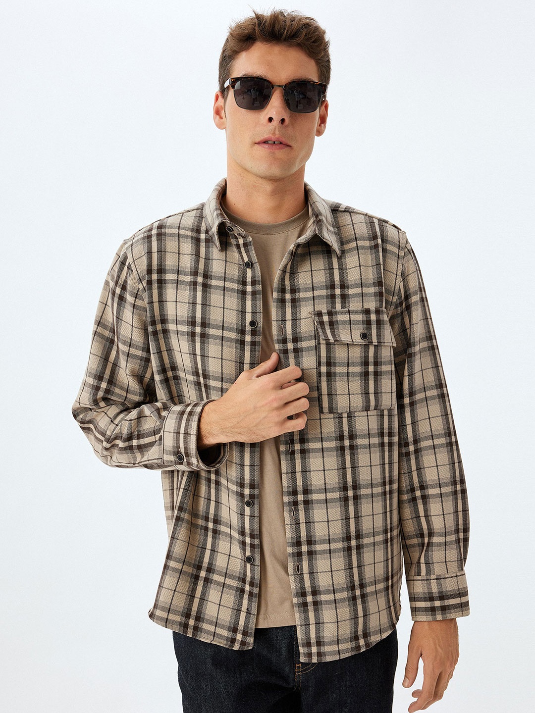 

Koton Men Tartan Checks Opaque Checked Casual Shirt, White