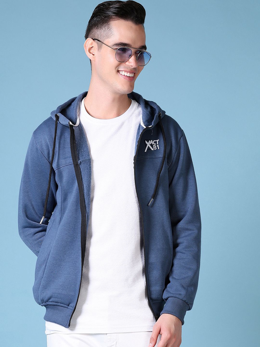 

V-Mart Men Front-Open Cotton Hooded Sweatshirt, Navy blue
